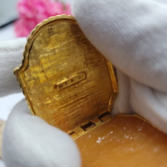 Max Factor Creme Perfume Locket Necklace 28" Hypnotique Tapestry Embossed Bird - Picture 10 of 13